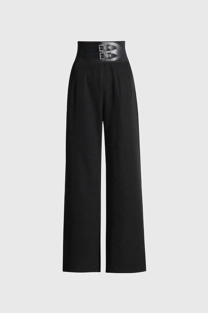 Pantalones de cintura alta con cinturón - Negro