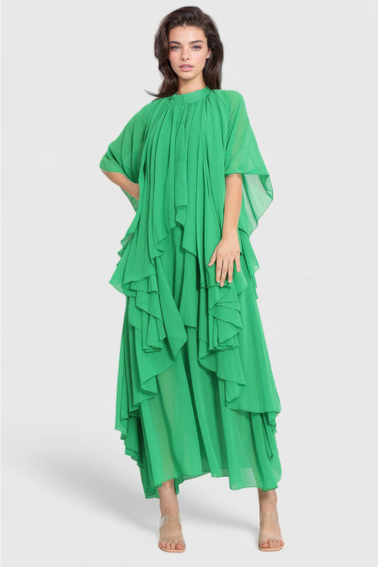 Boheme Maxi Dress met ruches - Groen