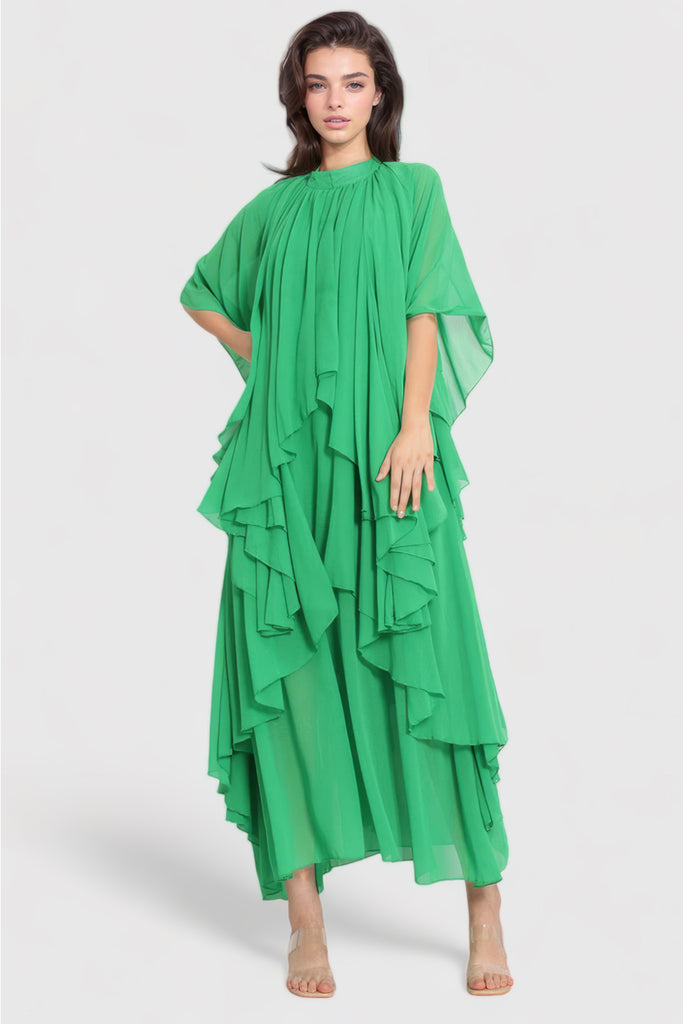 Boheme Ruffled Maxi Dress - Zielona