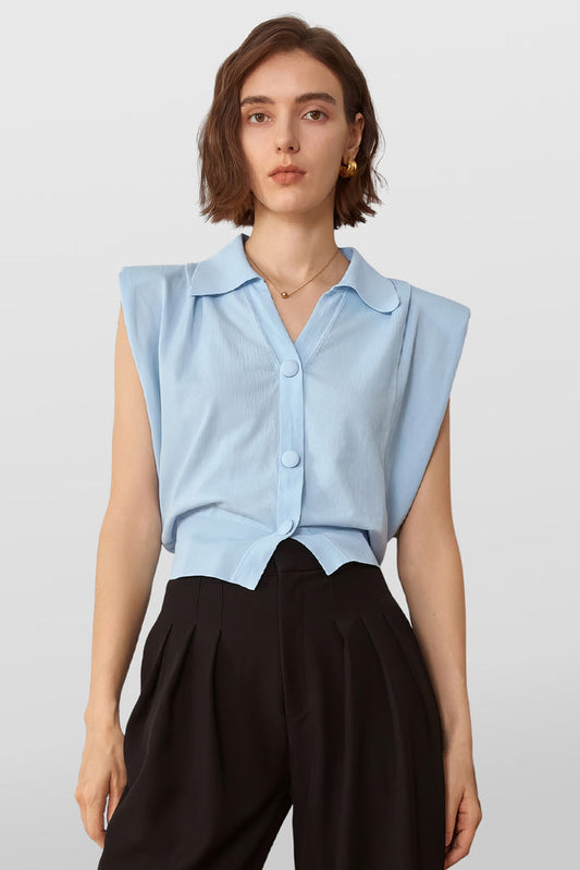 Top com gola polo - Azul