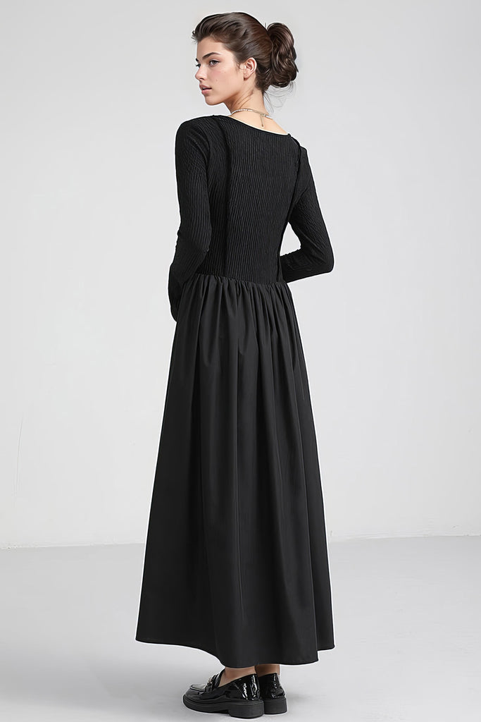 Midi Dress with Long Sleeves - Black