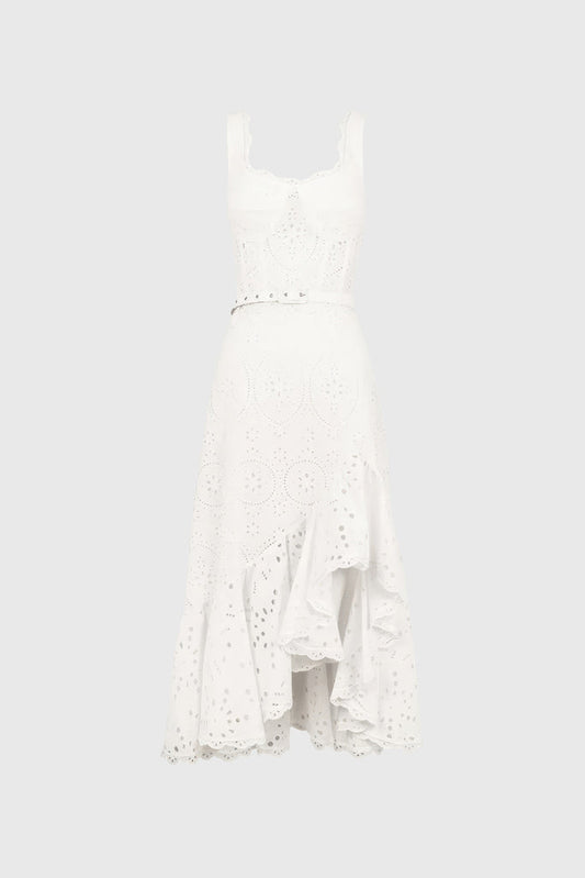 Vestido Midi Irregular Estampado - Blanco