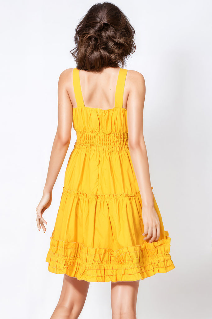 Mini Vestido con Escote Cuadrado - Amarillo