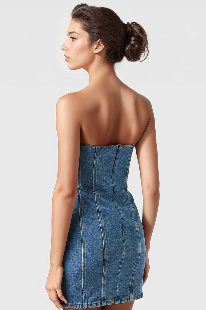 Robe en denim avec détails floraux - Bleu