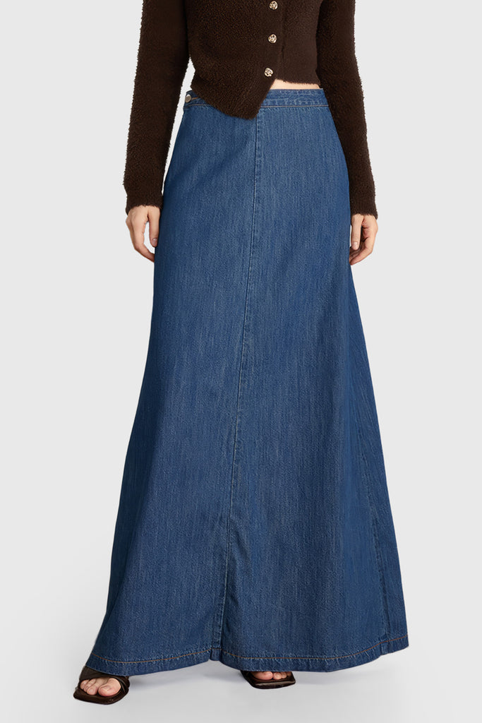 A-vormige denim maxi rok - Blauw