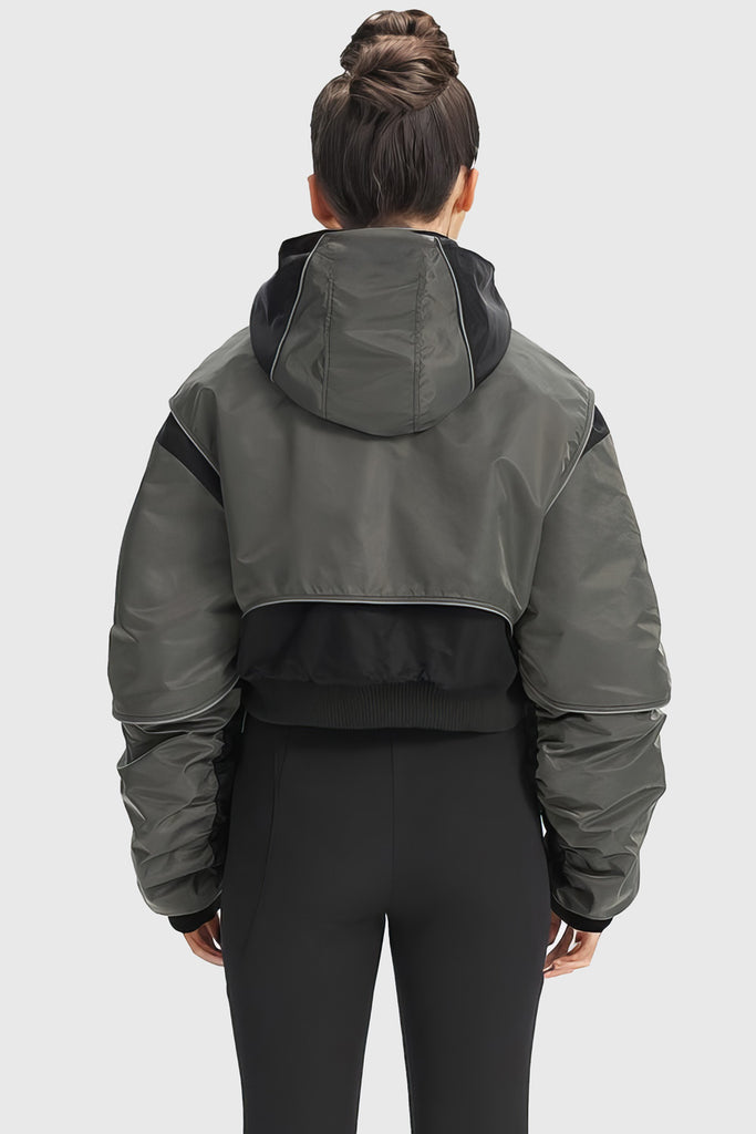 Cropped jakke med hætte - mørkegrå