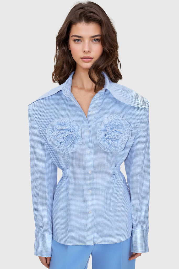 Chemise ajustée avec fleurs - Bleu