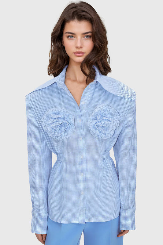 Chemise ajustée avec fleurs - Bleu