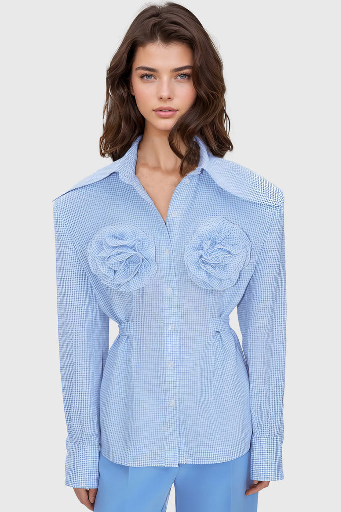 Dopasowana koszula w kwiaty - Niebieski