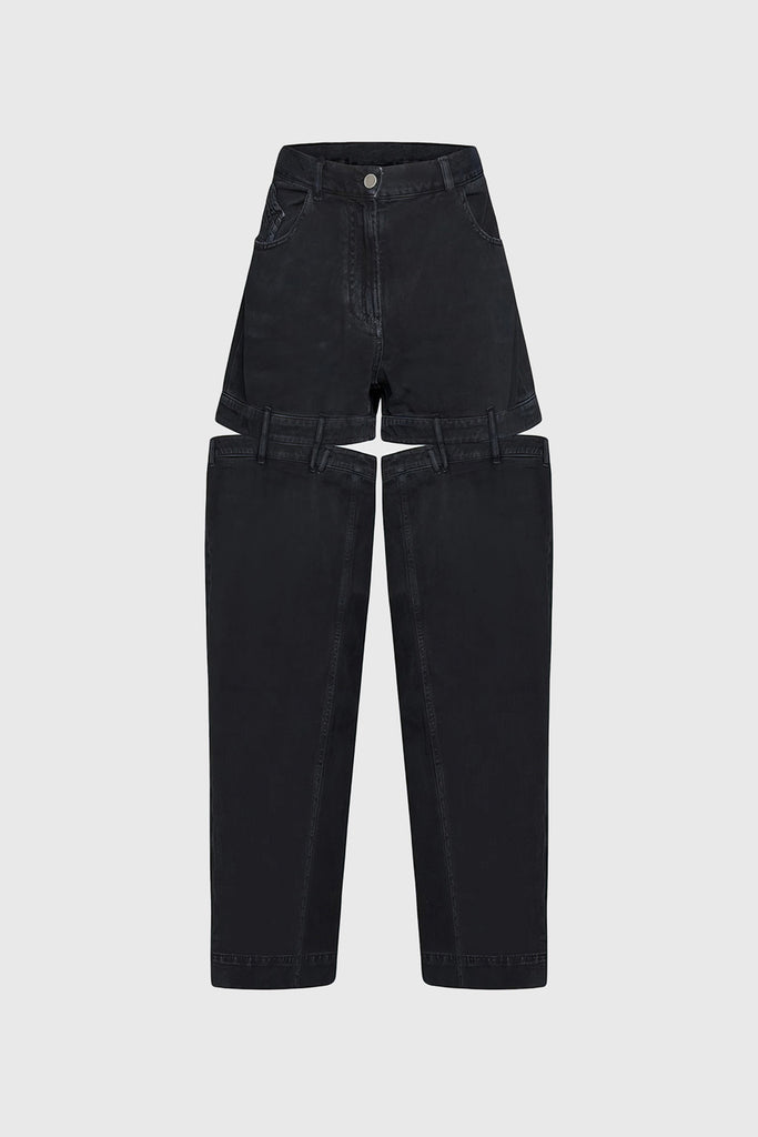 High Waisted Jeans with Back Cuts - Black