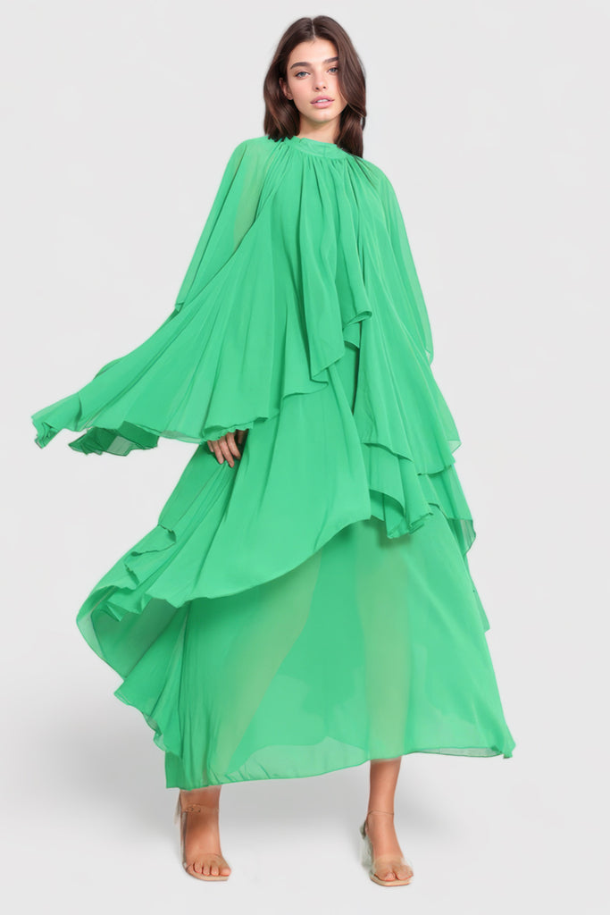 Boheme Ruffled Maxi Dress - Zielona