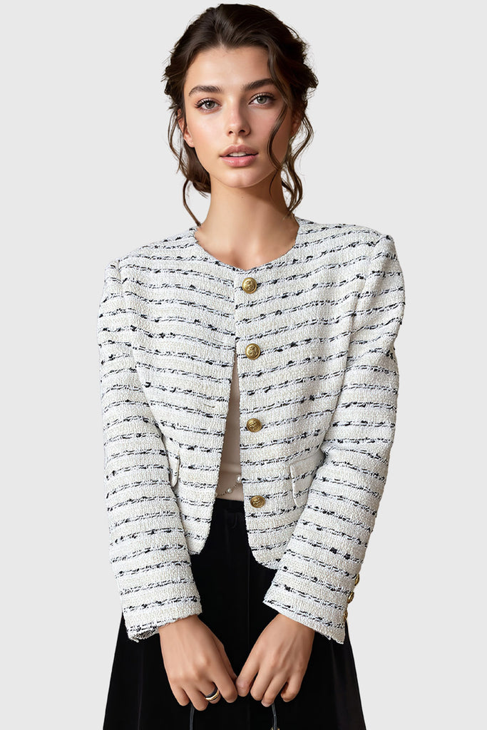 Teksturowana kurtka w paski - biała