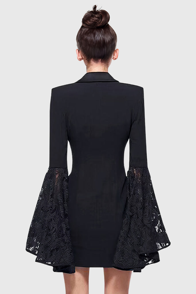 Sukienka blezerowa z koronkowymi rękawami - czarna