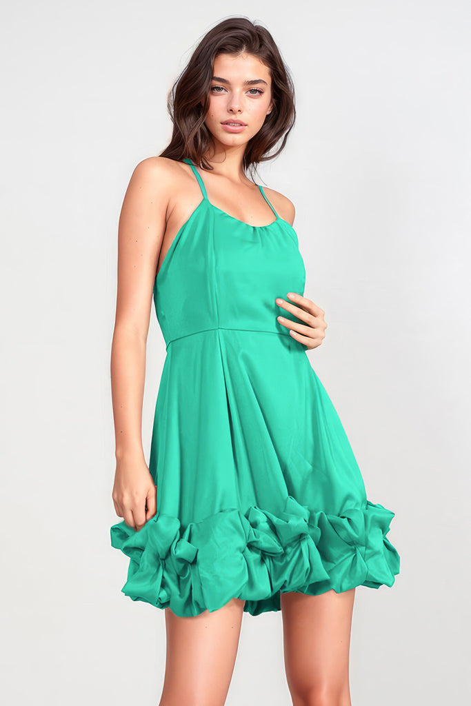 Mini Dress with Detail at Hem - Green