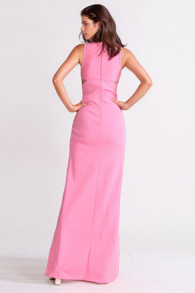 Maxi šaty s vysokými rozparky - růžové