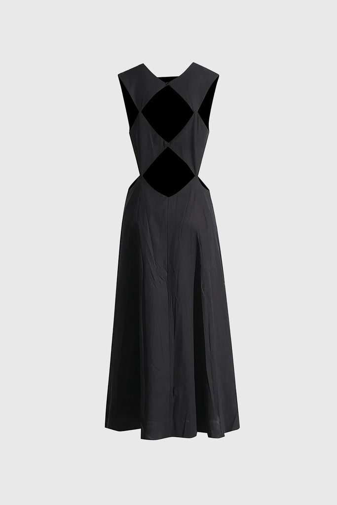 Midi Dress with Back Cuts - Black