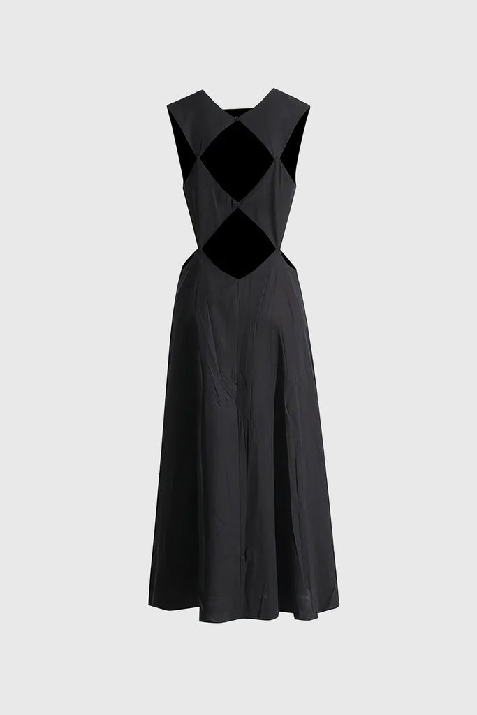 Midi šaty s průstřihy na zádech - černé