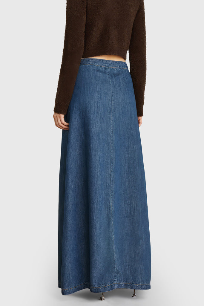 A-vormige denim maxi rok - Blauw