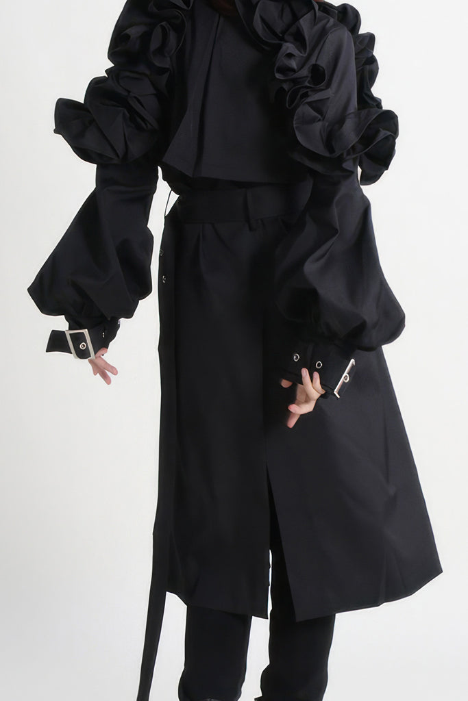 Trench-coat à simple boutonnage avec détails des manches - Noir