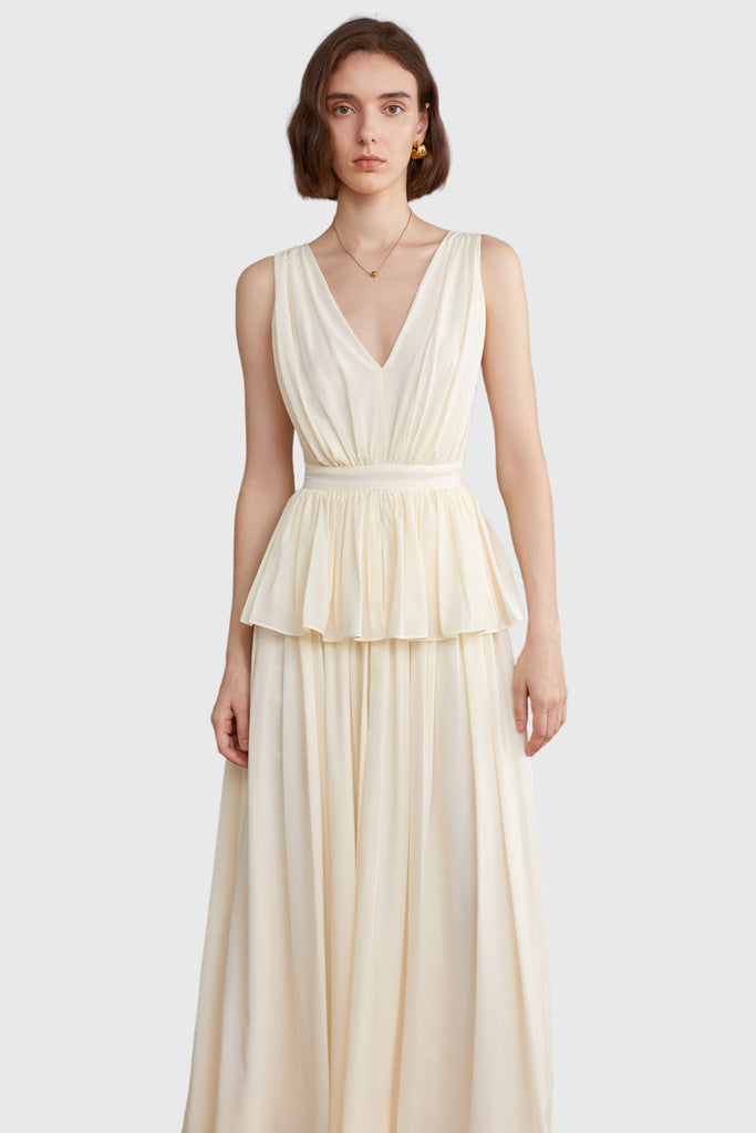 Elegante Maxi jurk met V-hals - Vanille