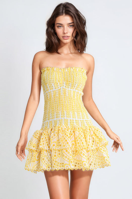 Mini vestido sem mangas com elástico - Amarelo