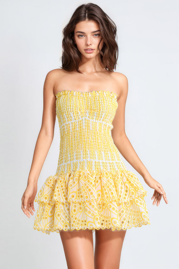 Elastic Sleeveless Mini Dress - Yellow