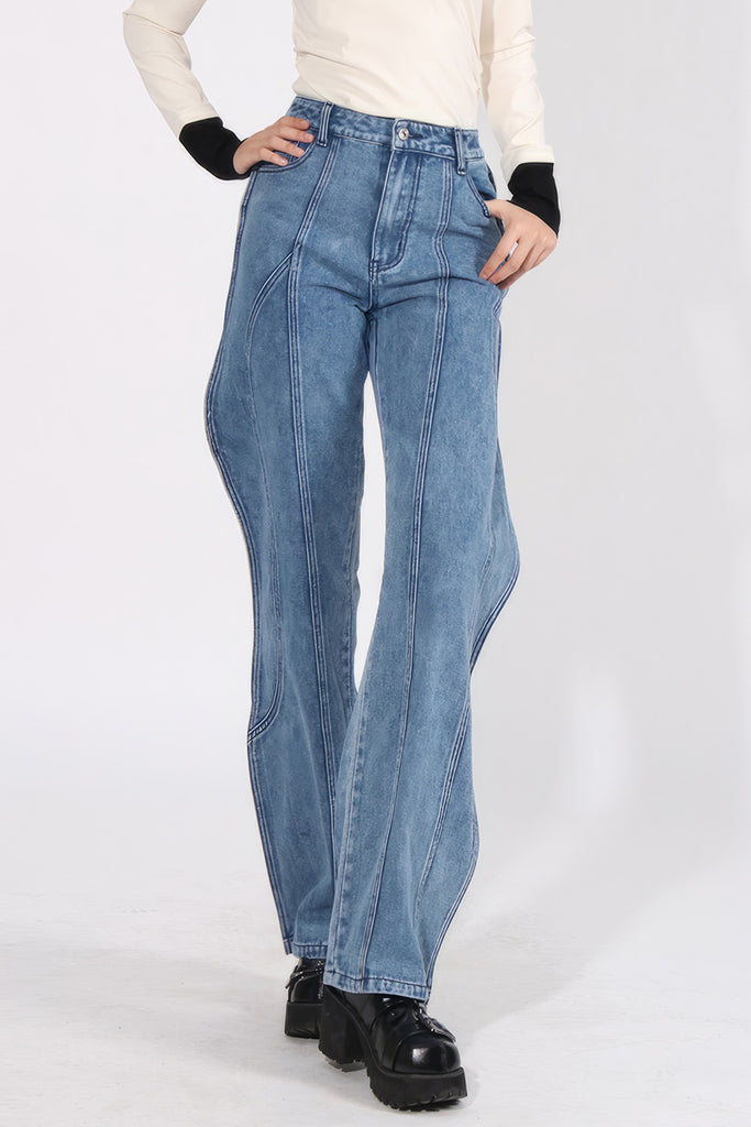 High Waisted Wavy Jeans - Blue