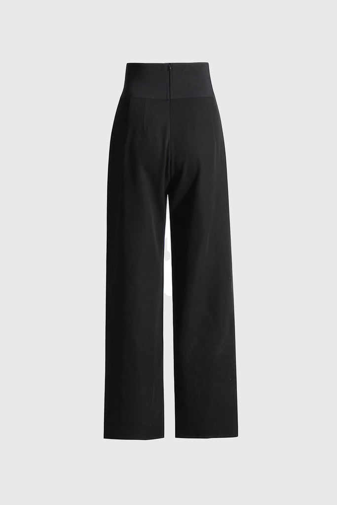 High Waisted Belted Trousers - Black