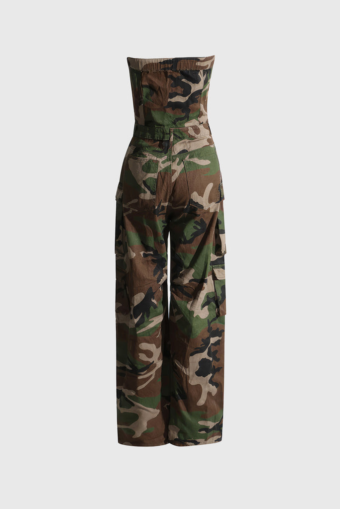 Long Jumpsuit in Army Pattern - Green & Brown