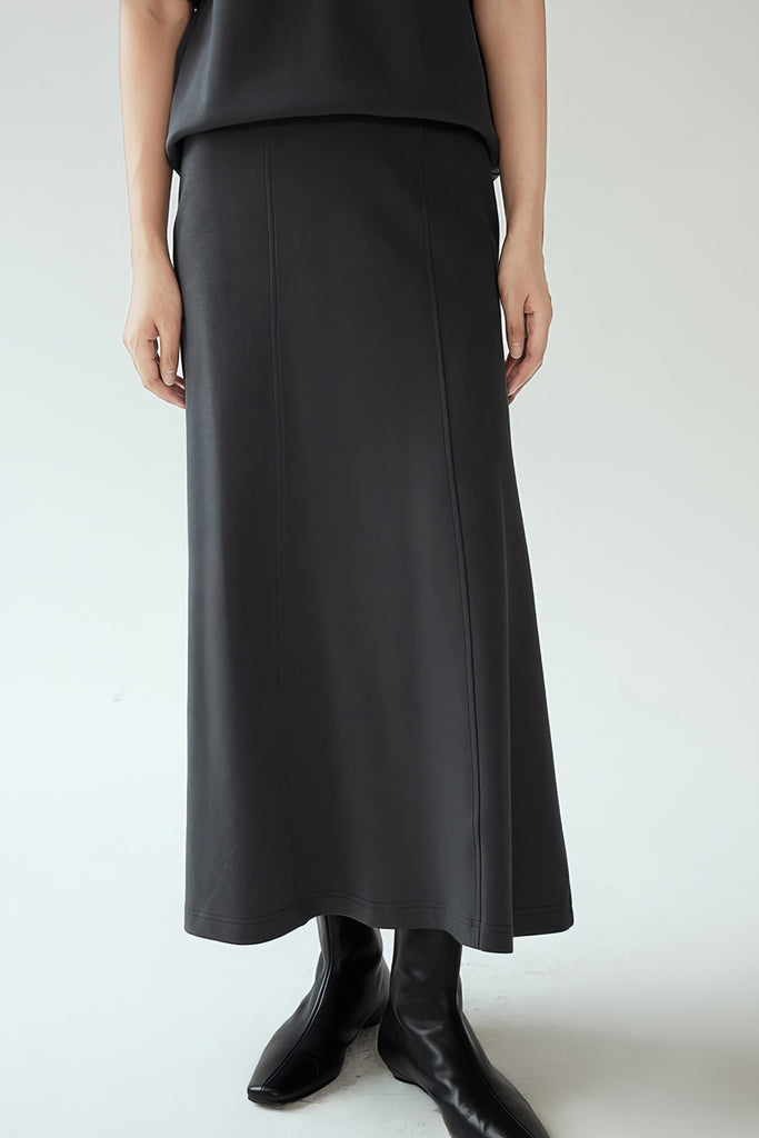 Midi-jersey-nederdel - mørkegrå