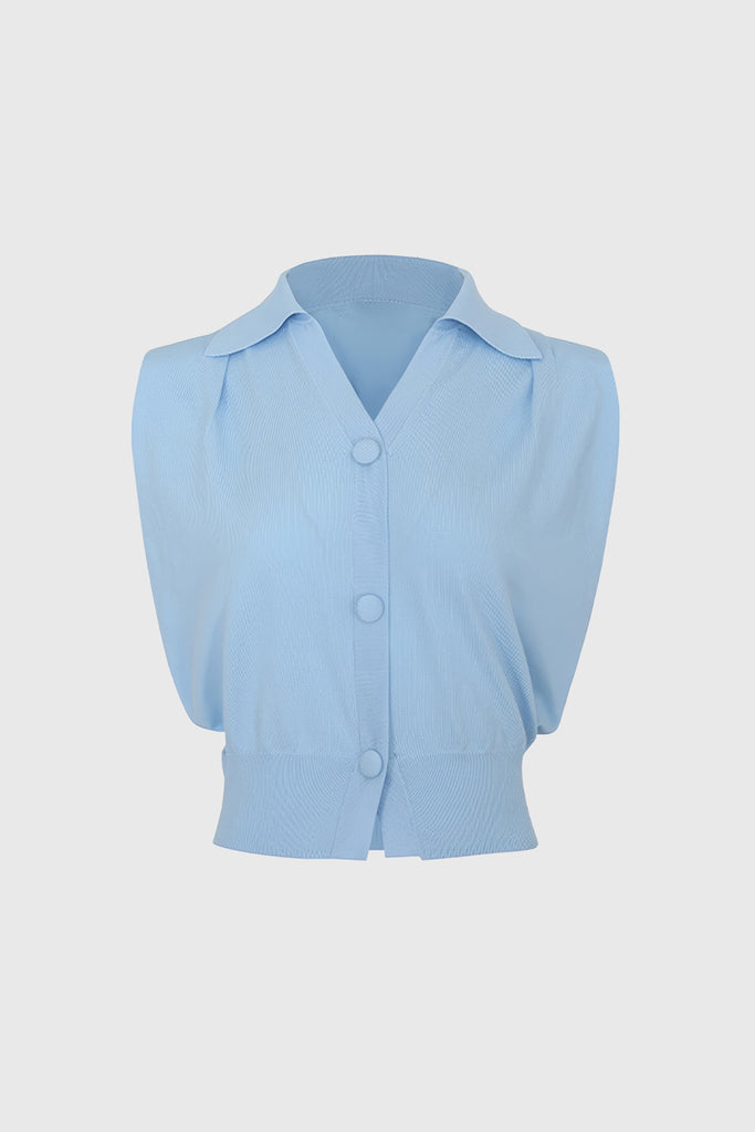 Top avec col polo - Bleu