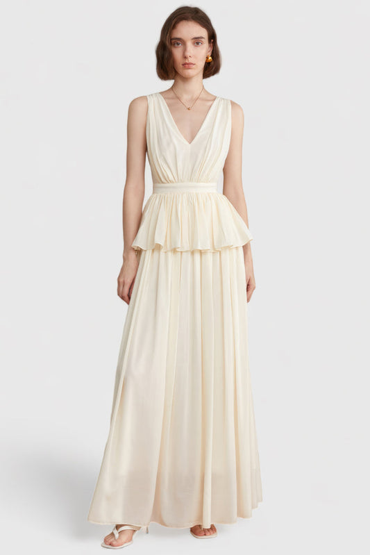 Elegante Maxi jurk met V-hals - Vanille