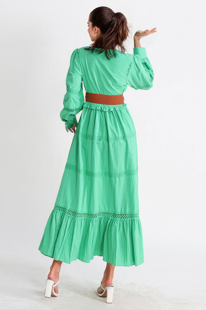 Maxi Dress with Ruffles - Green