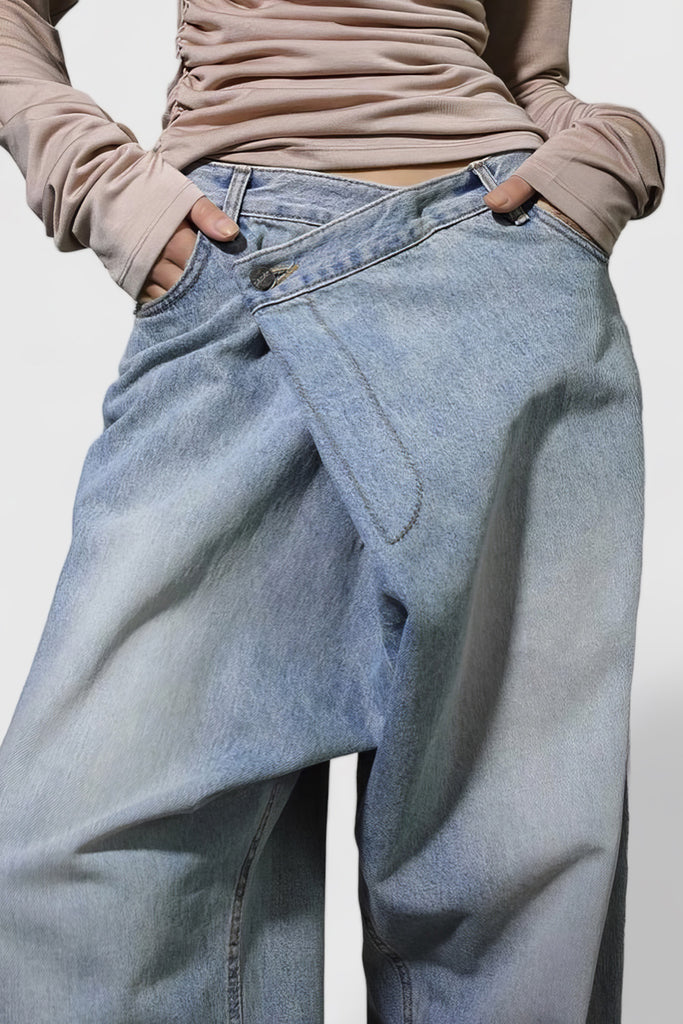 Jeans met onregelmatige sluiting - Blauw