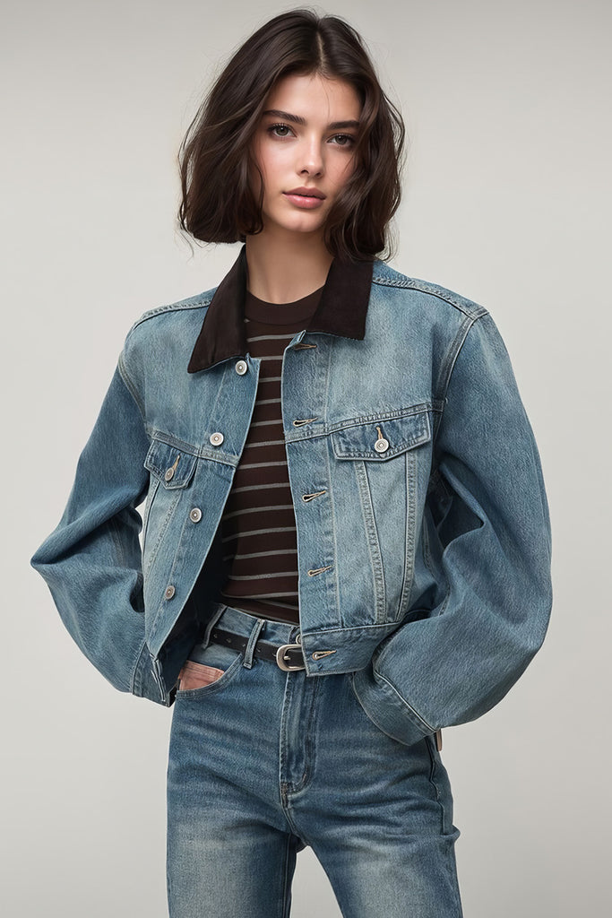 Vintage Short Denim Jacket - Bleu foncé