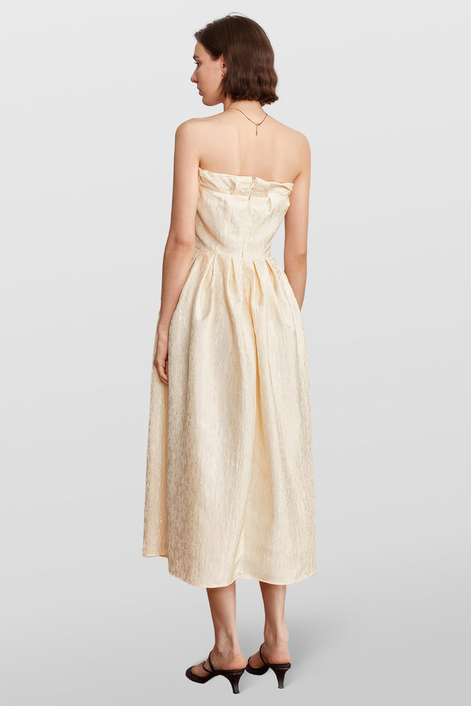 Maxi stropløs kjole - beige