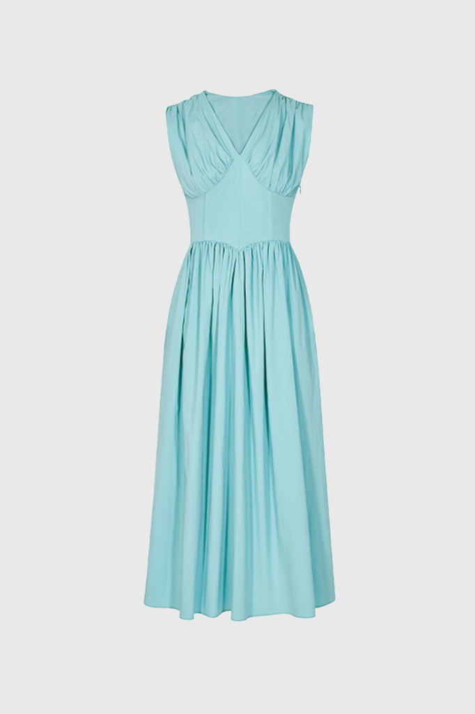 Sukienka midi z gorsetowym wykończeniem - niebieska