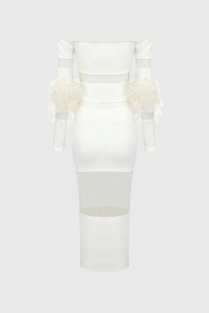 Midi Dress with Mesh Inserts - White