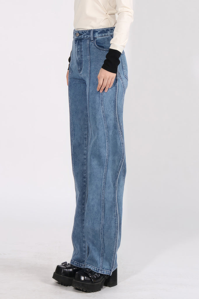 High Waisted Wavy Jeans - Blue