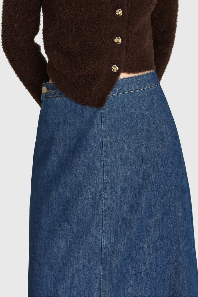 A-vormige denim maxi rok - Blauw