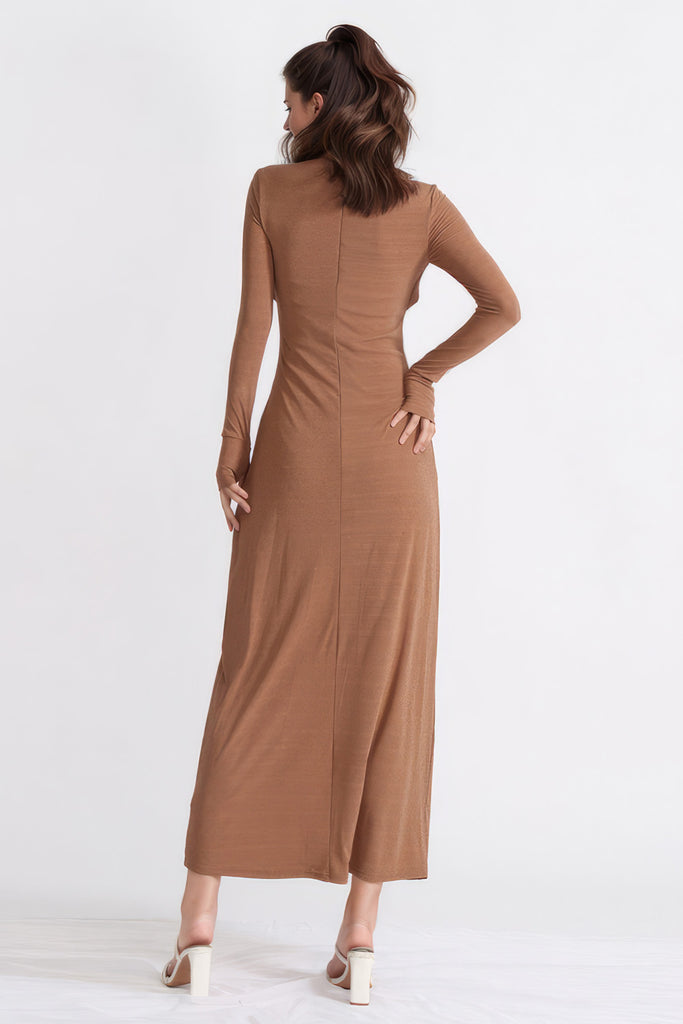 Elegante maxi jurk met lange mouwen - Bruin
