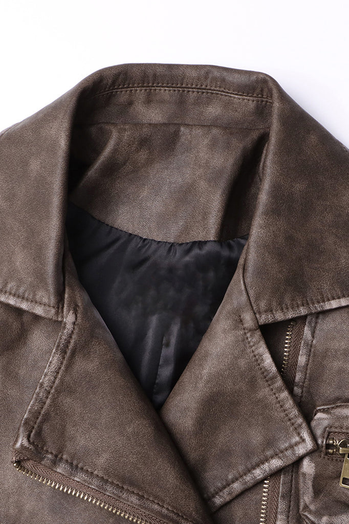 Skórzana kurtka w stylu vintage - ciemnozielona
