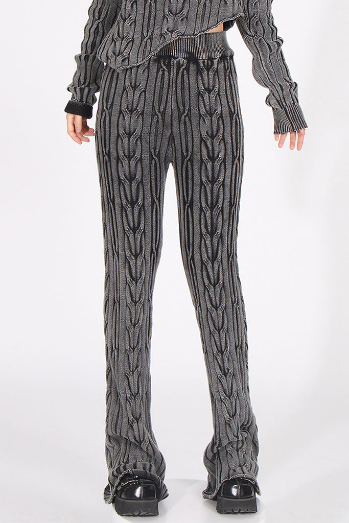 Wide Cable-Knit Trousers - Grey