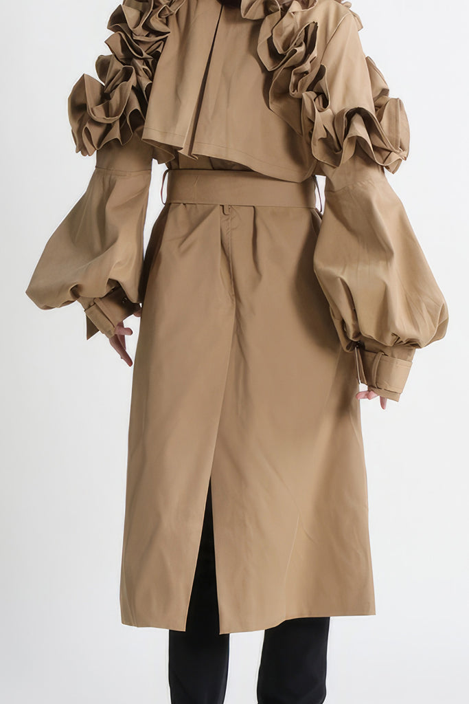 Single Breasted Trenchcoat with Sleeve Details - Brown