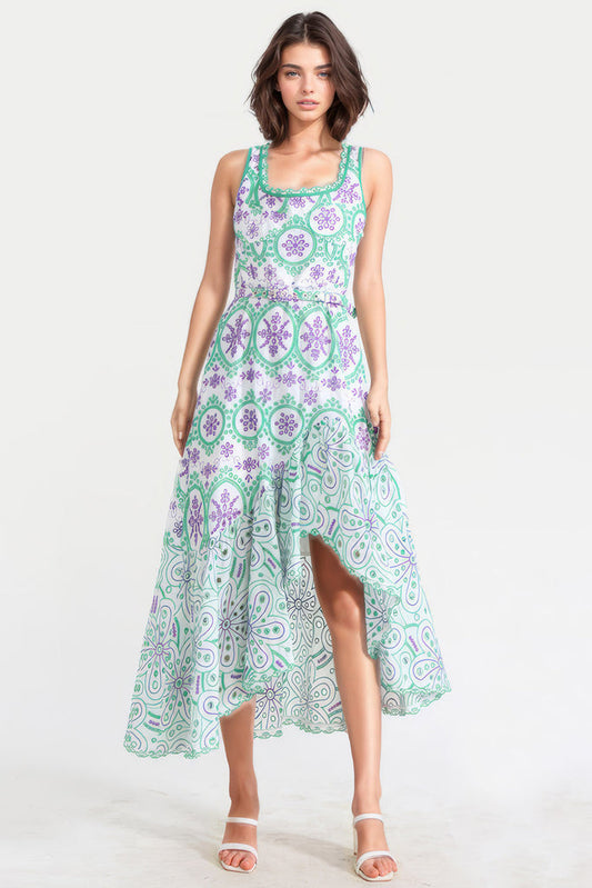 Robe midi irrégulière à motifs - Vert