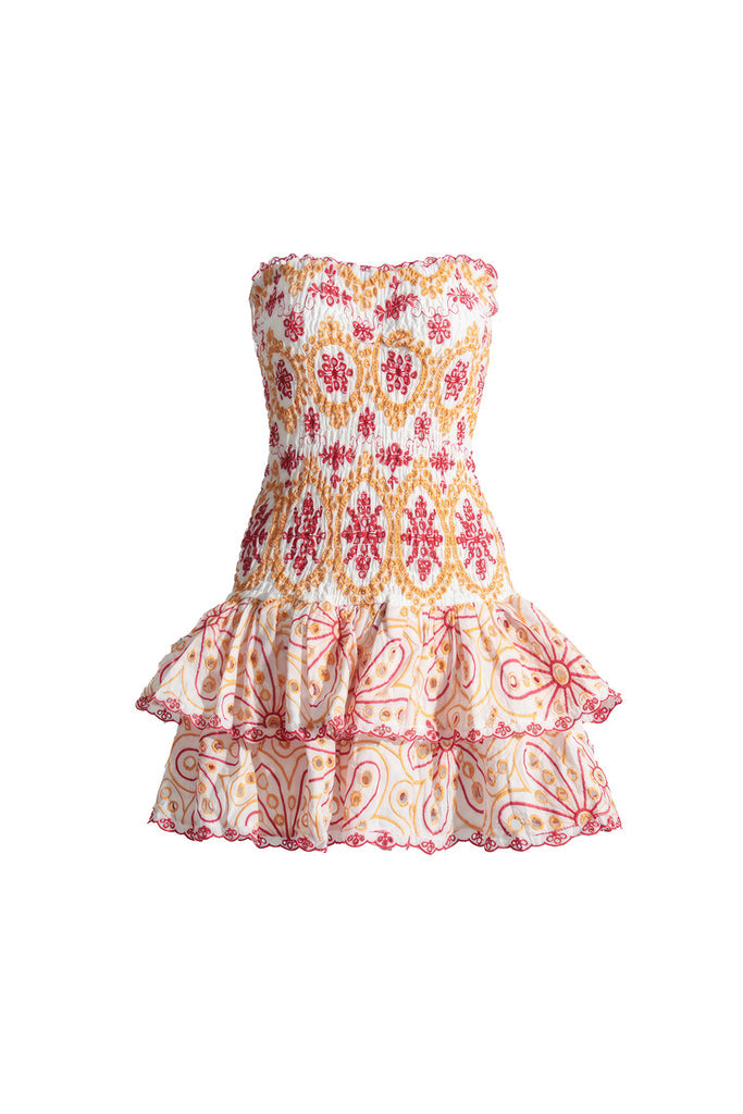 Mini vestido elástico com padrão - Rosa