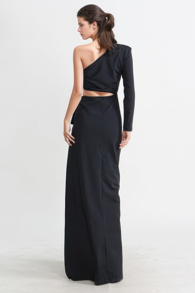 Maxi Dress with Waist Cut - Black