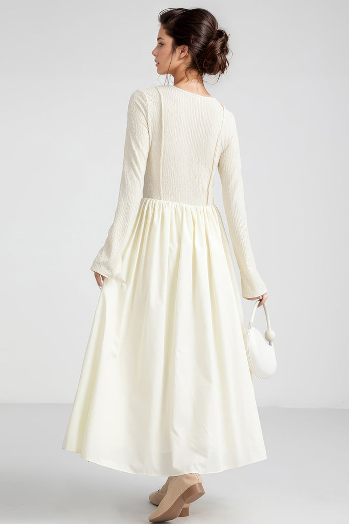 Midi-jurk met lange mouwen - Vanille