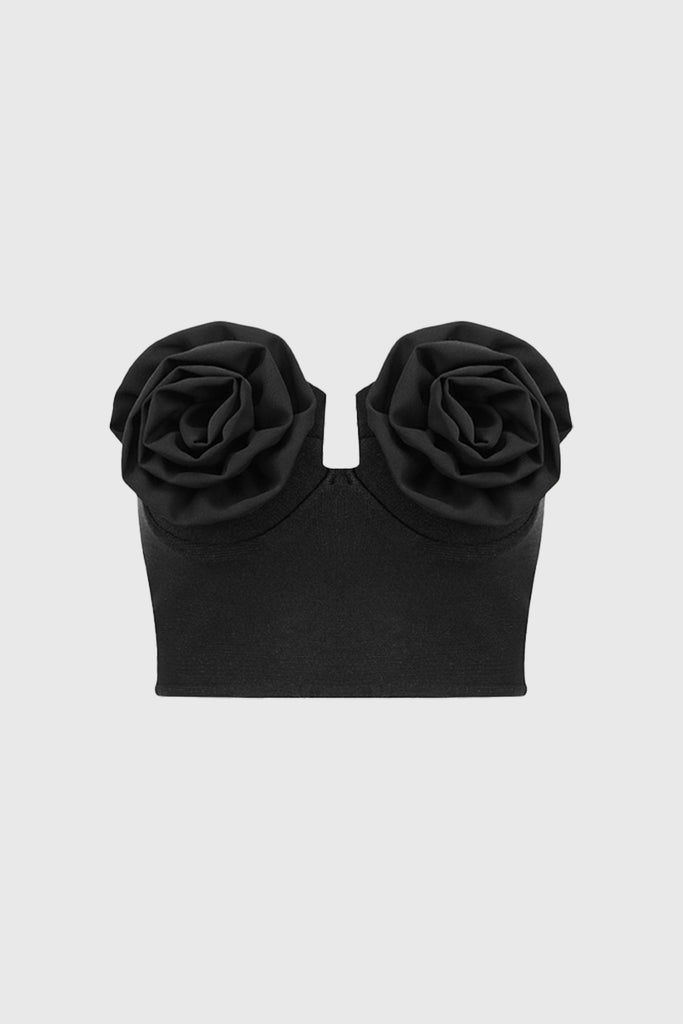 Roses Bandeau Top - Black