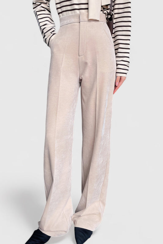 Pantalones de terciopelo de cintura alta - Beige